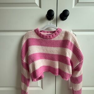 PacSun Pink and Cream Striped Crew Neck Sweater ; Size: xs/s
